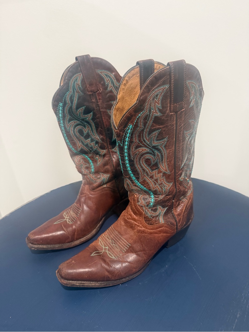 J.B. Dillon JBW2318 Brown Goat Leather Turquoise Western Cowboy Boots Size 8.5